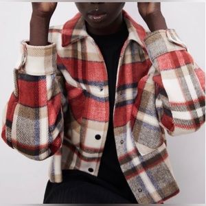Zara Cropped Plaid Flannel Overshirt Jacket